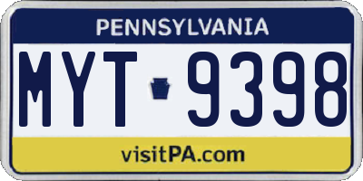 PA license plate MYT9398