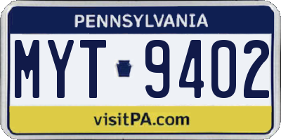 PA license plate MYT9402