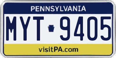 PA license plate MYT9405