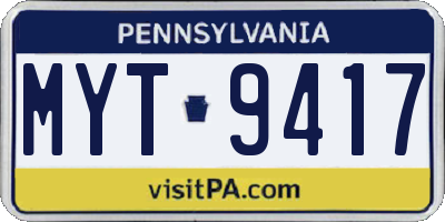 PA license plate MYT9417