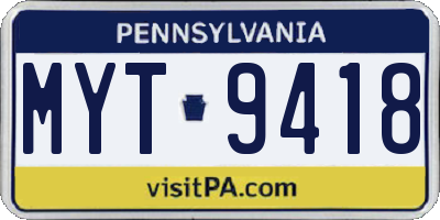 PA license plate MYT9418