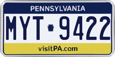 PA license plate MYT9422