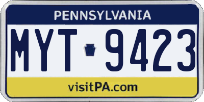 PA license plate MYT9423