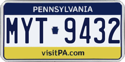 PA license plate MYT9432
