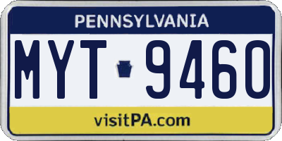 PA license plate MYT9460