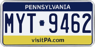 PA license plate MYT9462