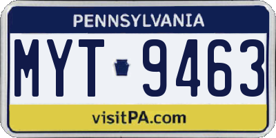 PA license plate MYT9463