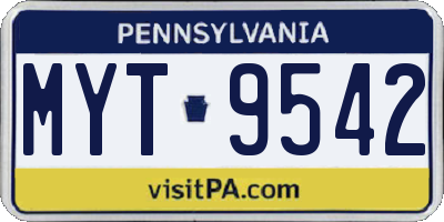 PA license plate MYT9542