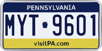 PA license plate MYT9601