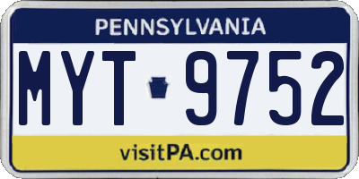 PA license plate MYT9752