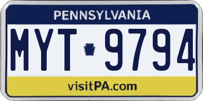 PA license plate MYT9794