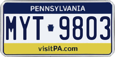 PA license plate MYT9803