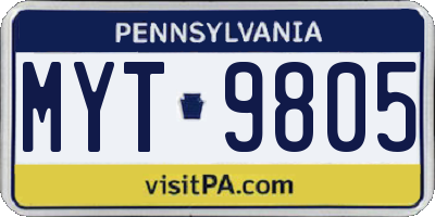 PA license plate MYT9805