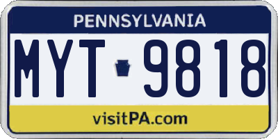 PA license plate MYT9818