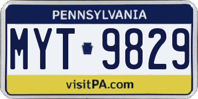 PA license plate MYT9829
