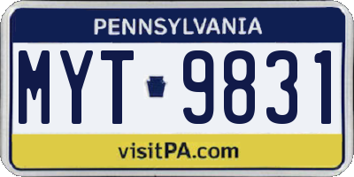 PA license plate MYT9831