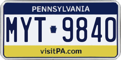 PA license plate MYT9840