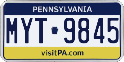PA license plate MYT9845