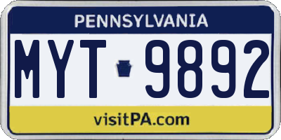 PA license plate MYT9892