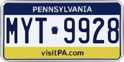 PA license plate MYT9928
