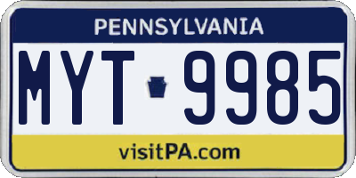 PA license plate MYT9985