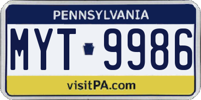 PA license plate MYT9986