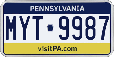 PA license plate MYT9987