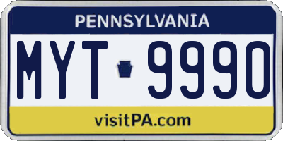 PA license plate MYT9990