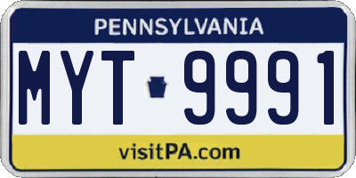 PA license plate MYT9991