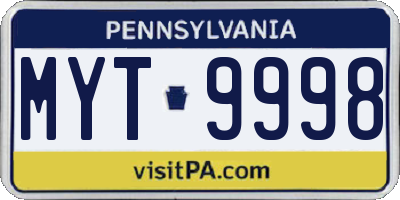 PA license plate MYT9998