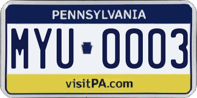 PA license plate MYU0003