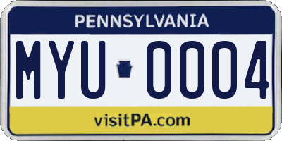 PA license plate MYU0004