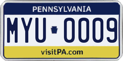 PA license plate MYU0009