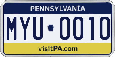PA license plate MYU0010