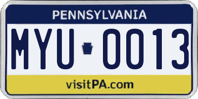 PA license plate MYU0013