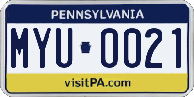 PA license plate MYU0021