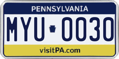 PA license plate MYU0030