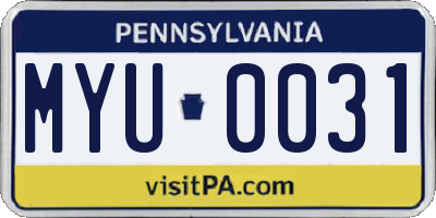 PA license plate MYU0031