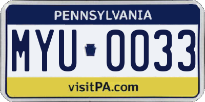 PA license plate MYU0033