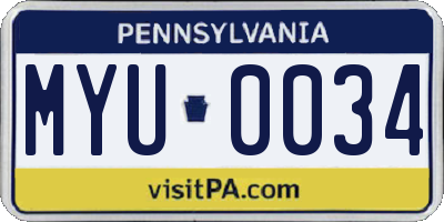 PA license plate MYU0034