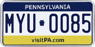 PA license plate MYU0085