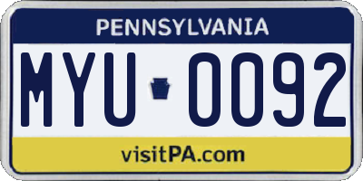 PA license plate MYU0092
