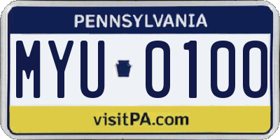 PA license plate MYU0100