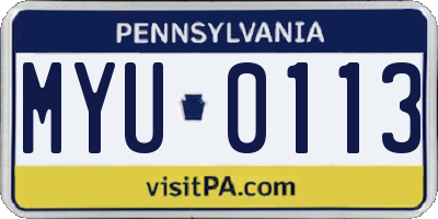 PA license plate MYU0113