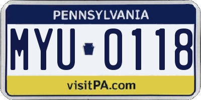 PA license plate MYU0118
