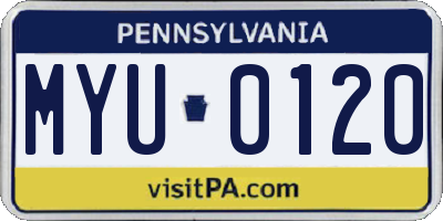 PA license plate MYU0120