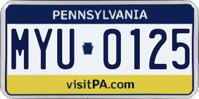 PA license plate MYU0125