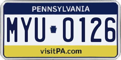 PA license plate MYU0126