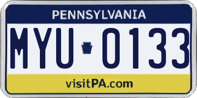 PA license plate MYU0133