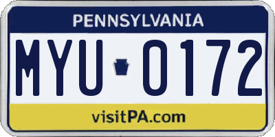 PA license plate MYU0172